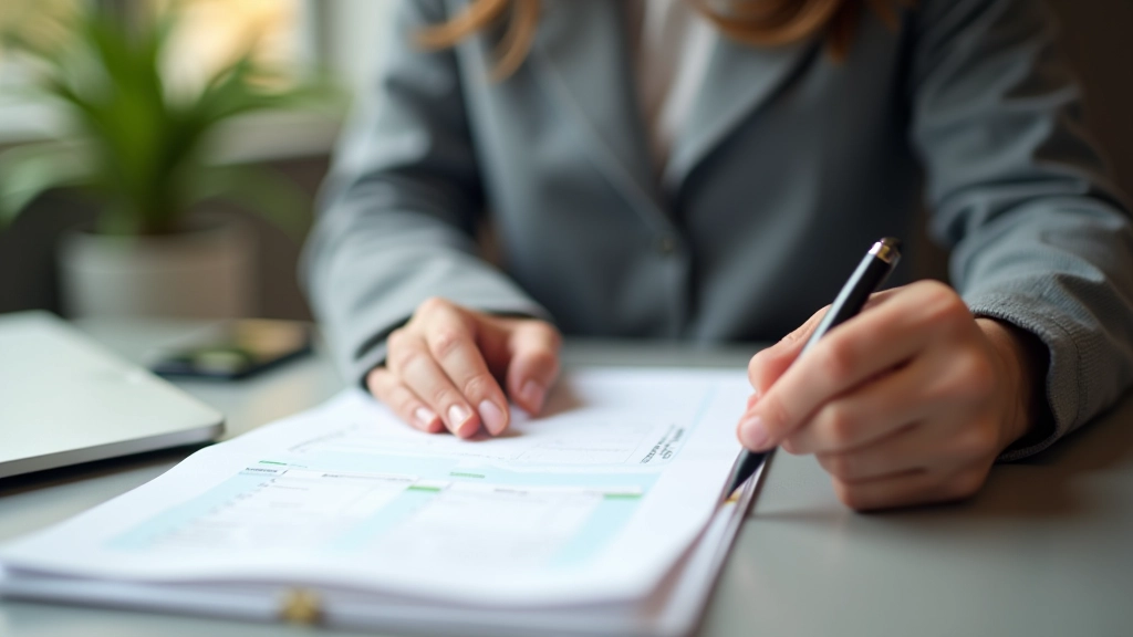 Person plant finanzielle Meilensteine mit Notizbuch und Grafiken auf modernem Schreibtisch